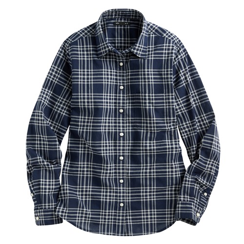 輕薄格紋長袖襯衫-女