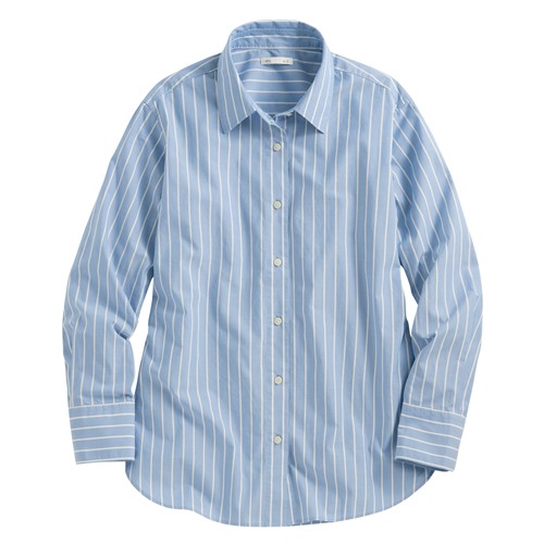 柔棉條紋長袖襯衫-女