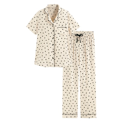 圓點印花嫘縈長褲家居套裝-女