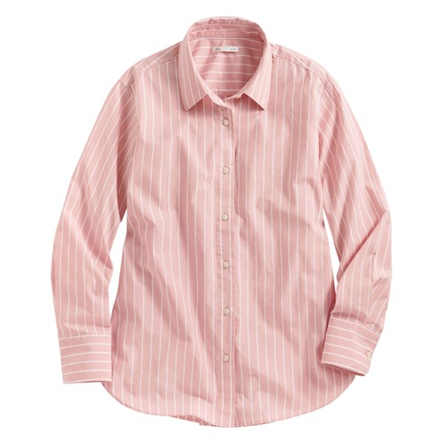 柔棉條紋長袖襯衫-女