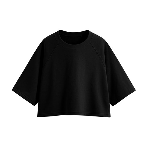 毛圈寬鬆短版五分袖T恤-女