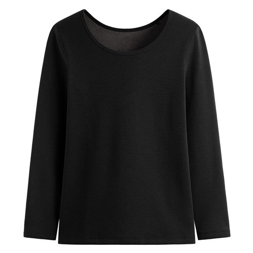 毛絨圓領八分袖上衣-女