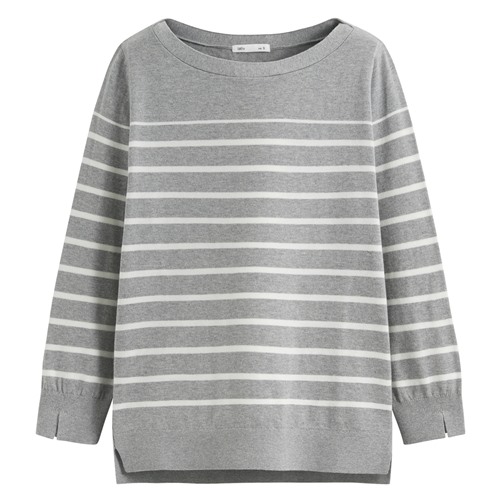 棉質船領條紋針織衫-女