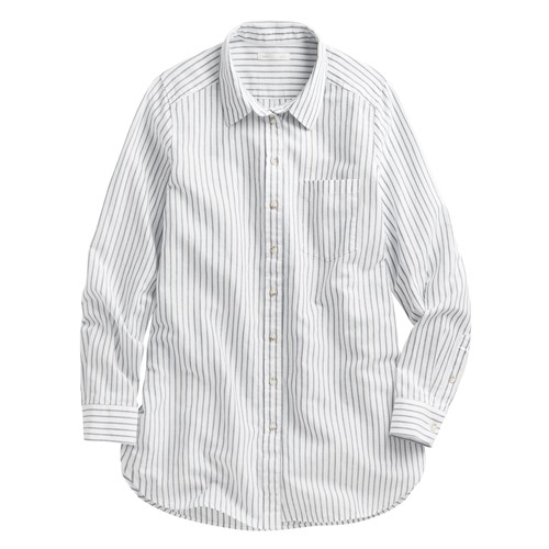 棉麻條紋長版襯衫-女