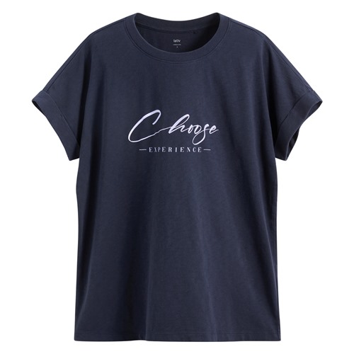 竹節棉文字寬版T恤-女