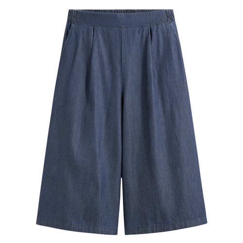 軟牛仔七分寬褲-女