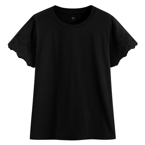 柔滑棉蕾絲袖上衣-女