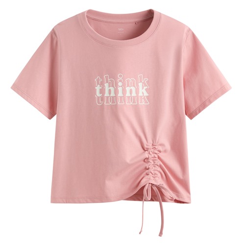 柔滑棉文字印花抽繩上衣-女