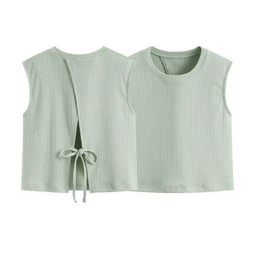 羅紋開衩無袖上衣-女