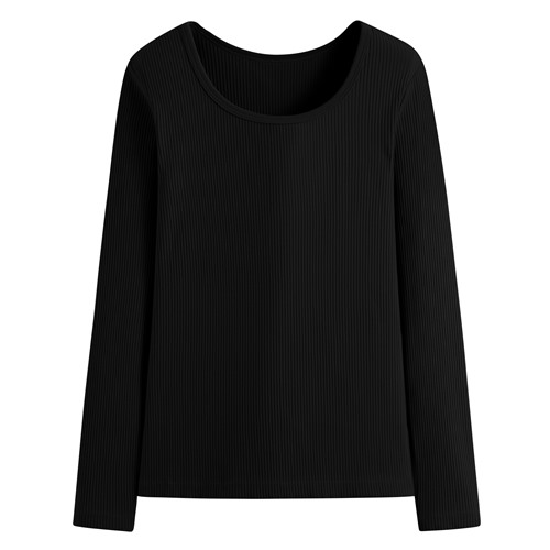 羅紋U領長袖T恤-女