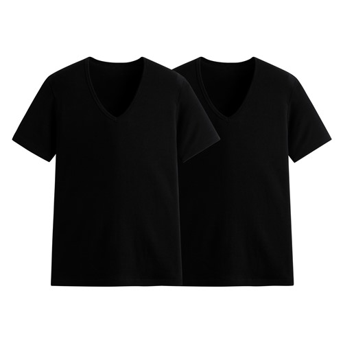 無側縫V領T恤(2入)-男