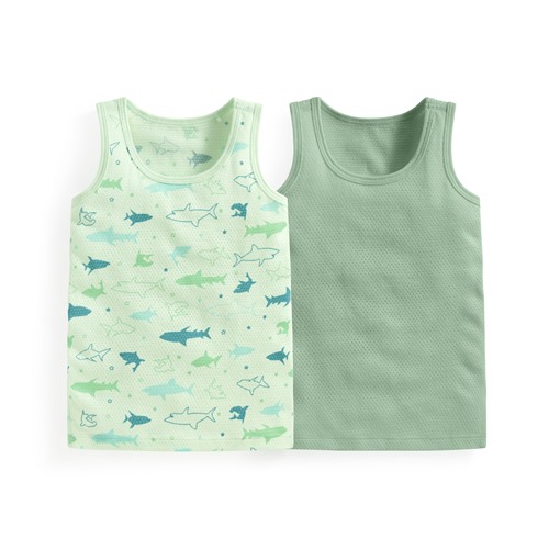 純棉網眼印花背心(2入)-Baby