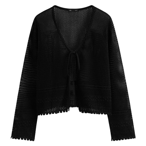 鏤空綁帶開襟外套-女