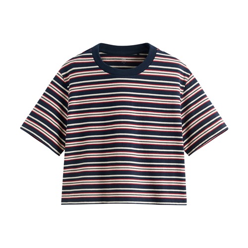 純棉短版條紋T恤-女