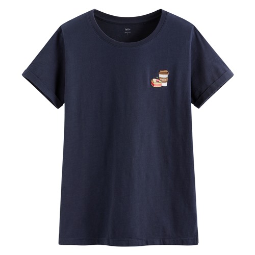 竹節棉食物電繡T恤-女