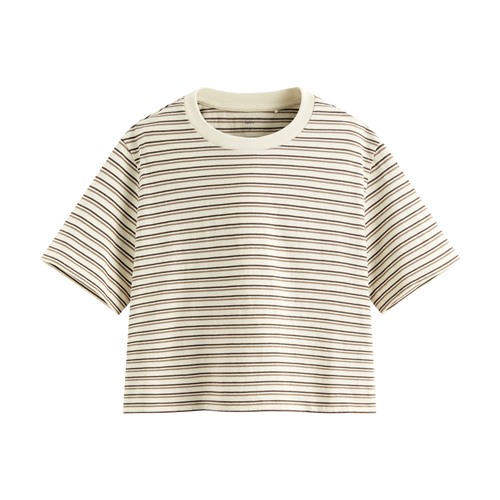 純棉短版條紋T恤-女