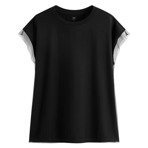 柔滑棉網紗連袖上衣-女