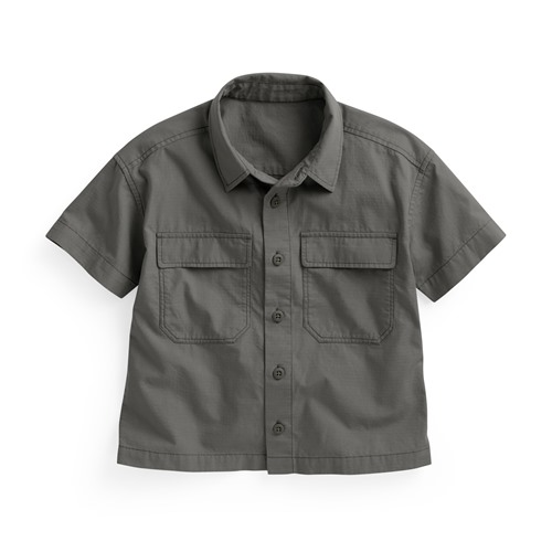 工裝寬版短袖襯衫-童
