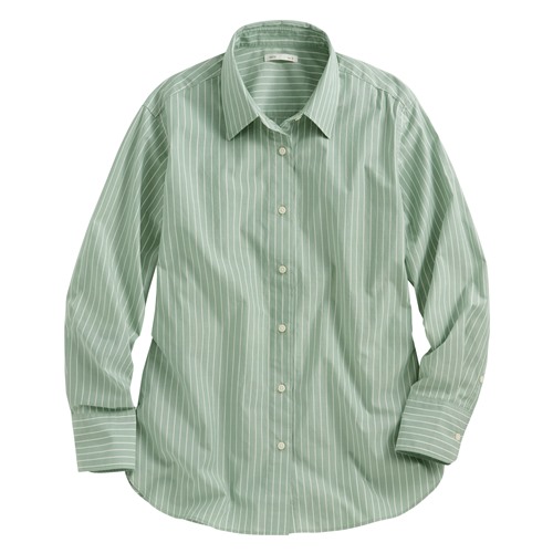 柔棉條紋長袖襯衫-女