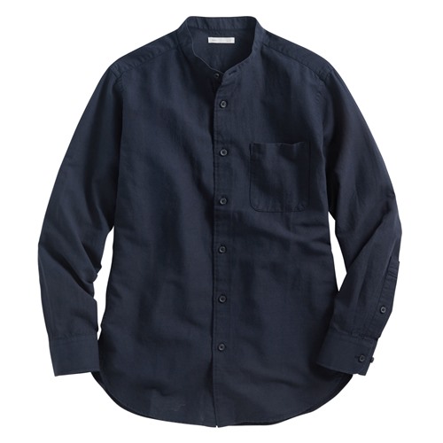 棉麻立領長袖襯衫-男