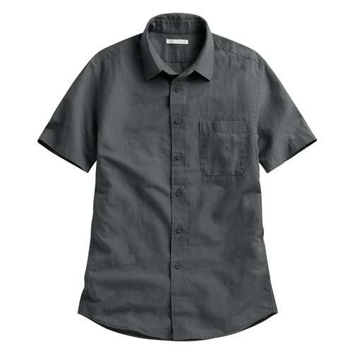 棉麻短袖襯衫-男