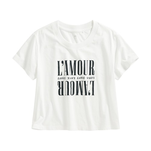 純棉圓領文字印花短版T恤-女