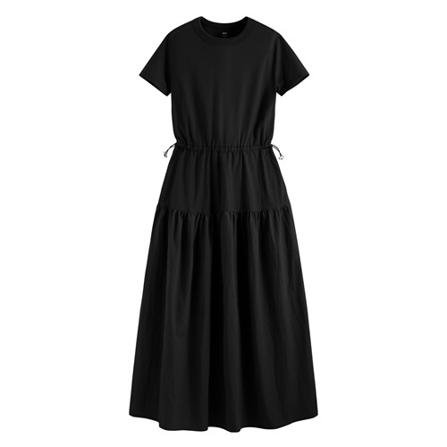 棉質拼接收腰長洋裝-女