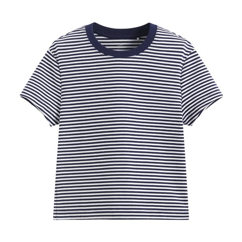 棉質羅紋條紋短版T恤-女