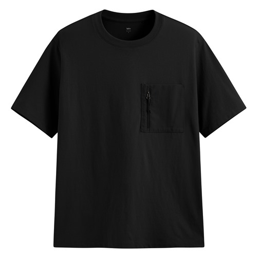 純棉厚寬版拉鍊袋五分袖T恤-男