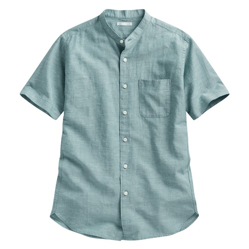 棉麻立領短袖襯衫-男