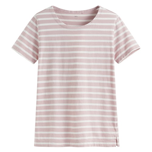 竹節棉條紋短袖T恤-女