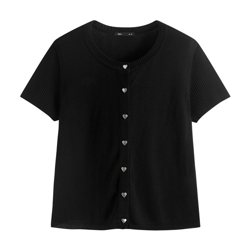 愛心釦短版透膚針織外套-女