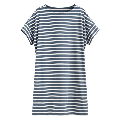 柔滑棉條紋寬鬆洋裝-女