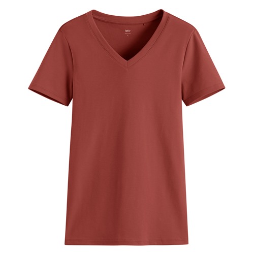 棉質羅紋V領T恤-女