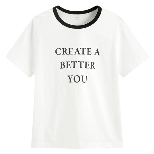 竹節棉配色文字T恤-女