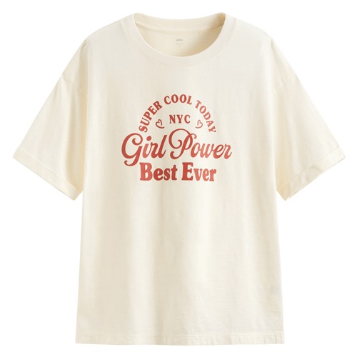 竹節棉落肩寬版文字T恤-女