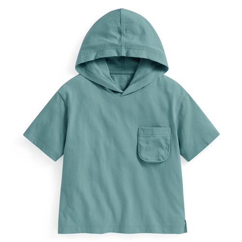 純棉寬版口袋連帽上衣-童