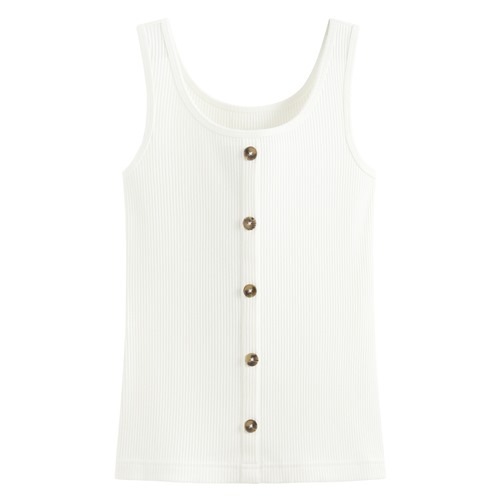 羅紋方領鈕釦背心-女