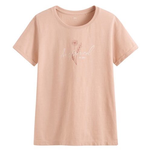 竹節棉花草文字印花T恤-女