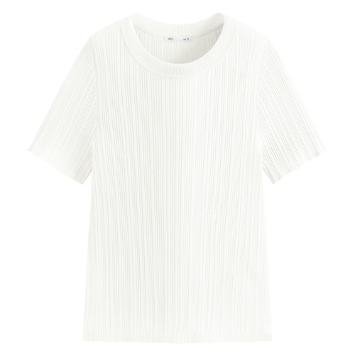 透膚羅紋針織短袖上衣-女