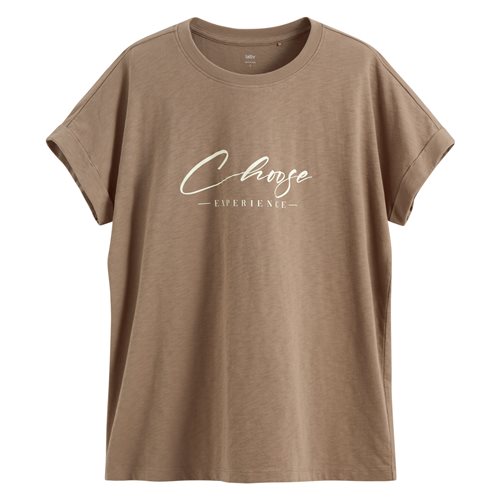 竹節棉文字寬版T恤-女