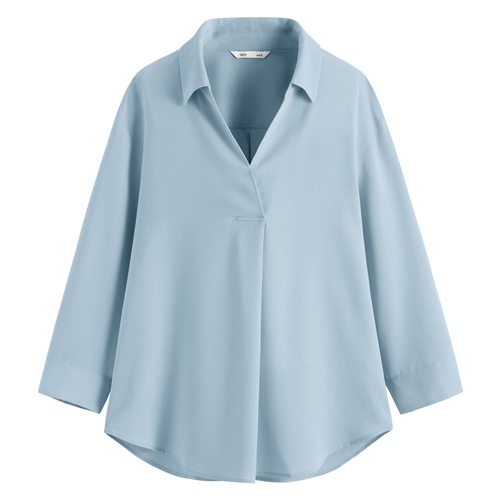 嫘縈開領七分袖襯衫-女
