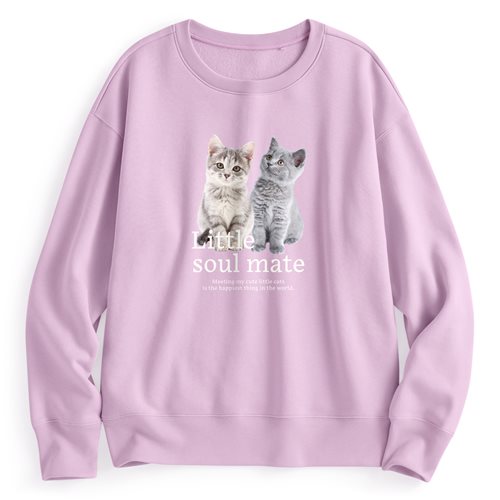 貓咪刷毛印花圓領衫-女