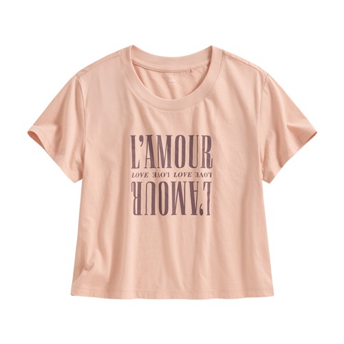 純棉圓領文字印花短版T恤-女