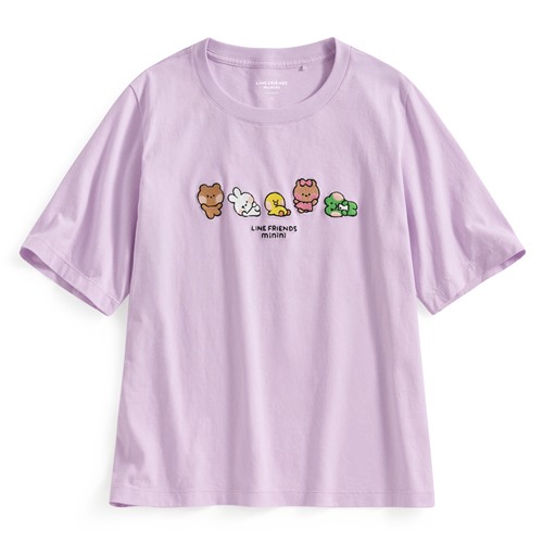 LINE FRIENDS minini寬版電繡T恤-04-女
