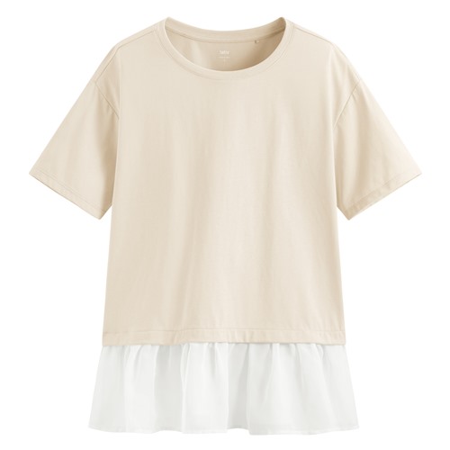 柔滑棉寬鬆雪紡拼接上衣-女