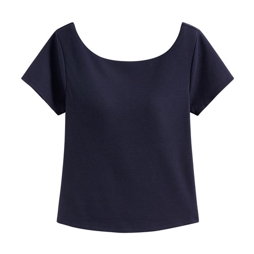 Bra羅紋挖背短版T恤-女