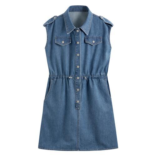 可調式腰圍牛仔短洋裝-女