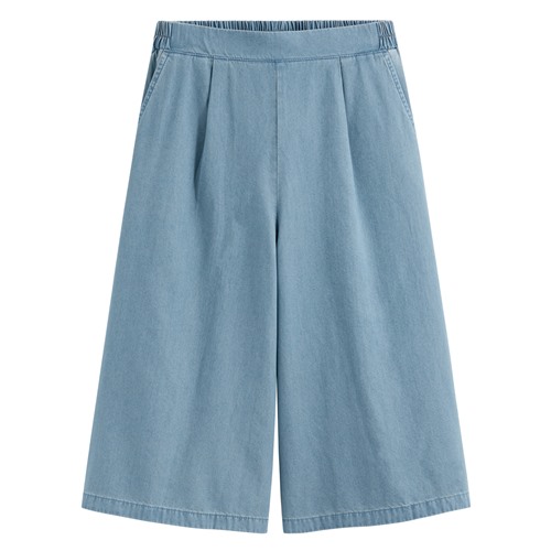 軟牛仔七分寬褲-女