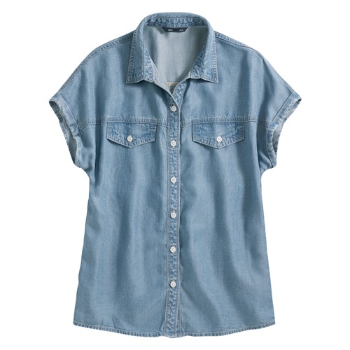 輕薄牛仔短袖襯衫-女